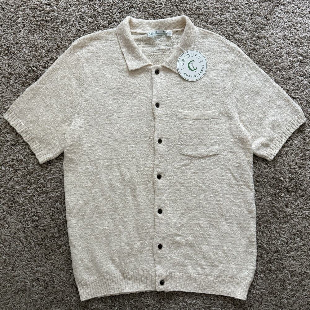 NWT Criquet Knit 100% Cotton Button Up SS Polo Shirt Cream White Men’s Size XXL